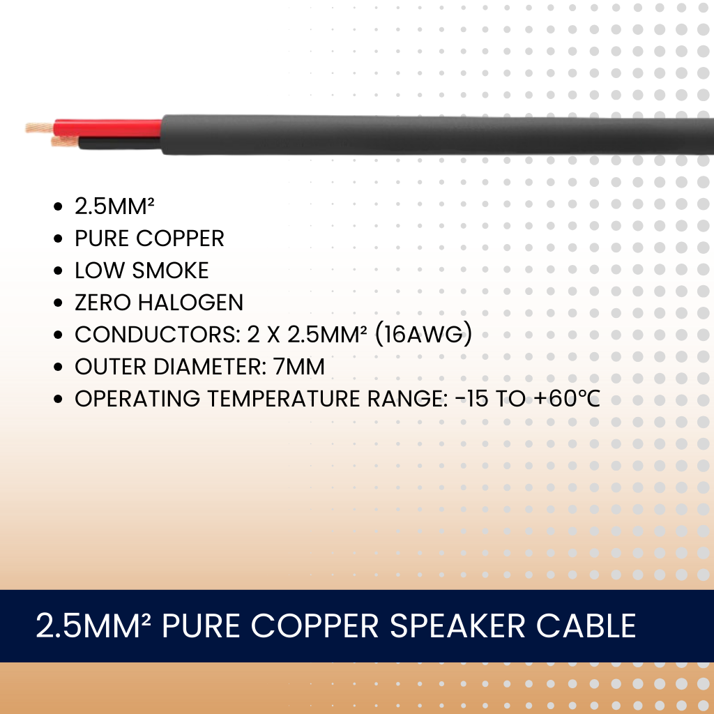 2.5mm² Pure Copper Low Smoke Zero Halogen 2 Core Speaker Cable (Black)