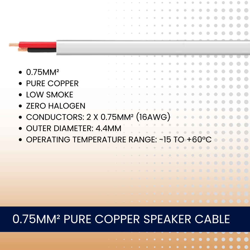 0.75mm² Pure Copper Low Smoke Zero Halogen 2 Core Speaker Cable (White)