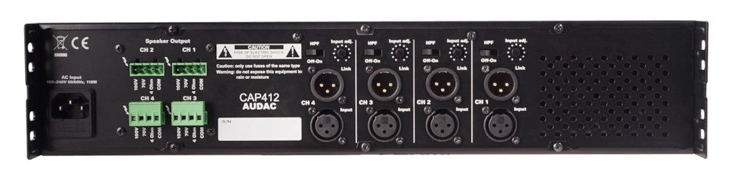 AUDAC CAP412 4-Channel 100V amplifier 4 x 120W – rear panel