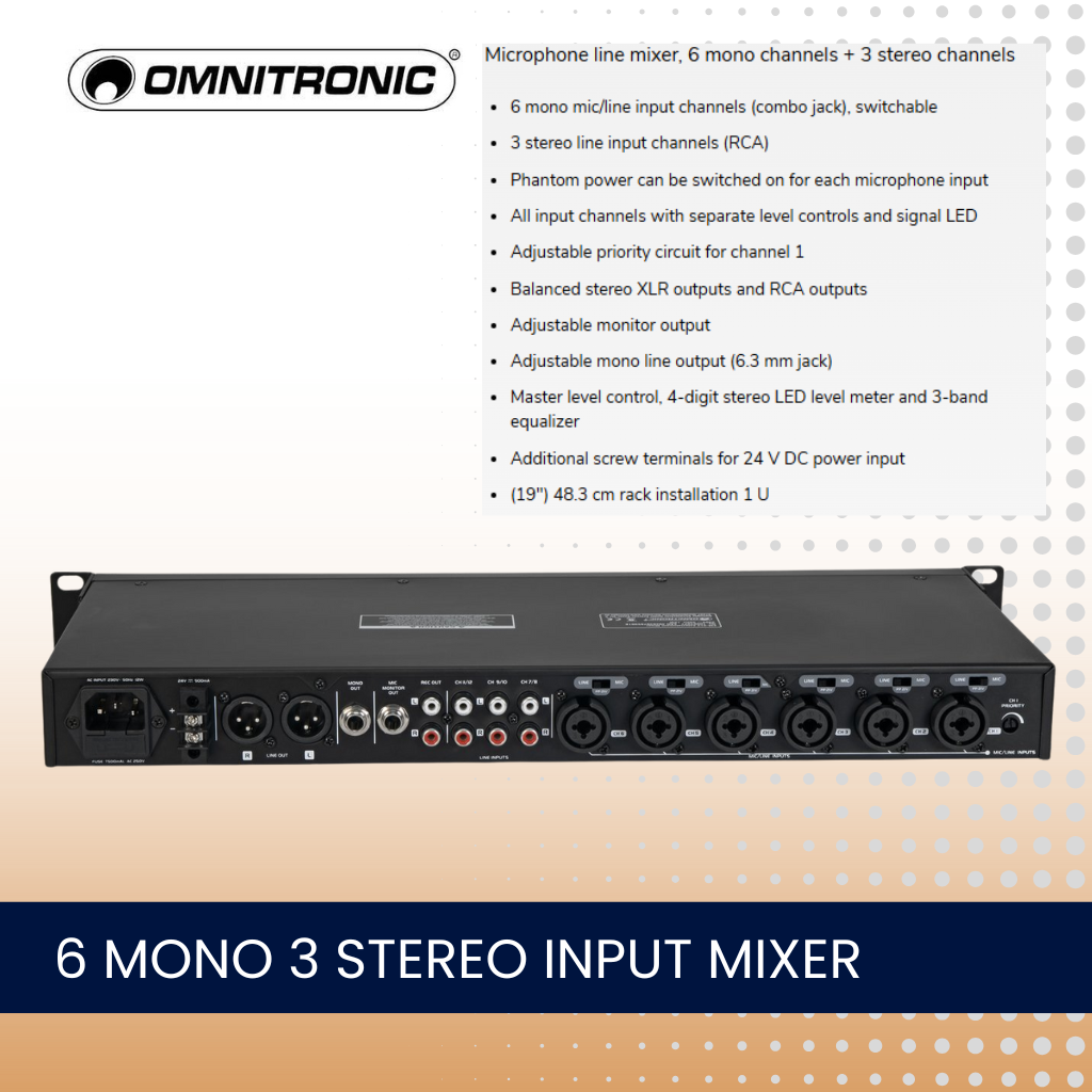 Omnitronic EM-312 6 mono 3 stereo input mixer