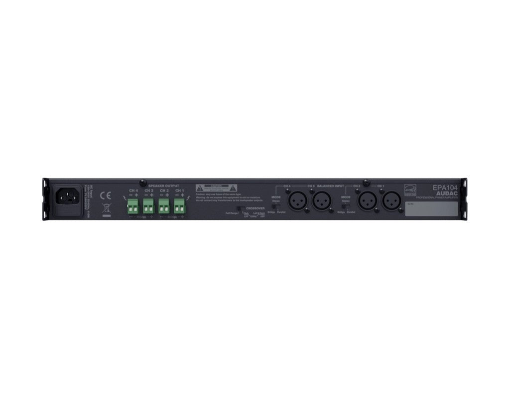 AUDAC EPA104 4-Channel Class-D amplifier 4 x 100W 4 Ω – rear panel