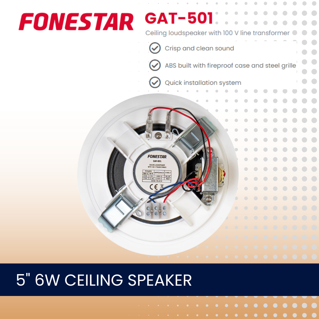 Fonestar GAT-501 5" 6W 100V line transformer ceiling speaker