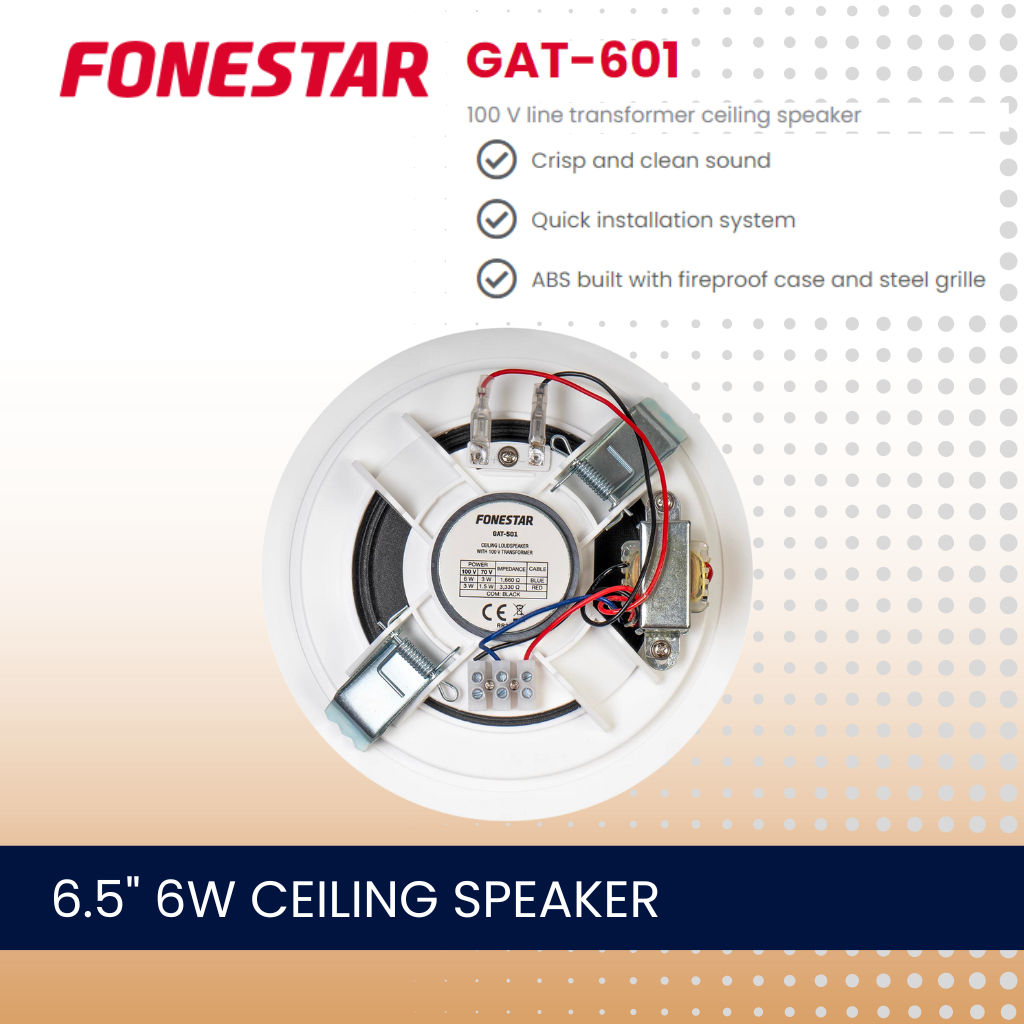 Fonestar GAT-601 6.5" 6W 100V line transformer ceiling speaker