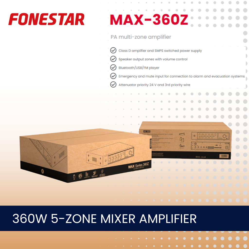 Fonestar MAX-360Z 360W 5-zone mixer amplifier with Bluetooth and media player