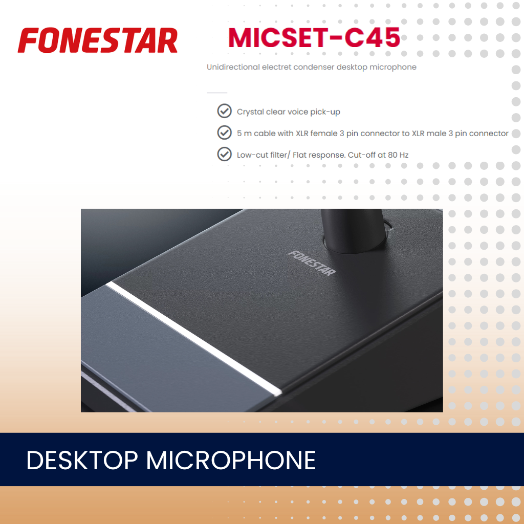Fomestar MICSET-C45 Unidirectional electret condenser desktop microphone, 3 pin XLR