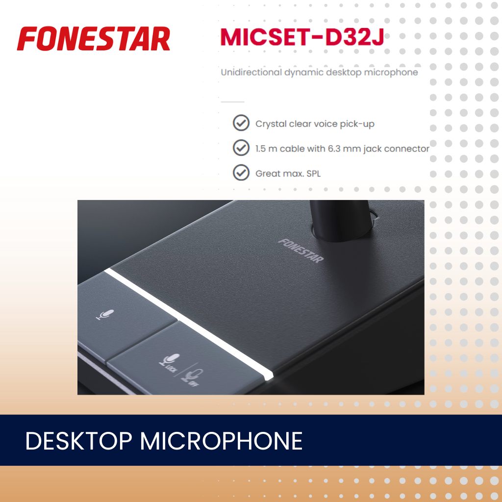 Fonestar MICSET-D32J Unidirectional dynamic desktop microphone, 6.3mm jack