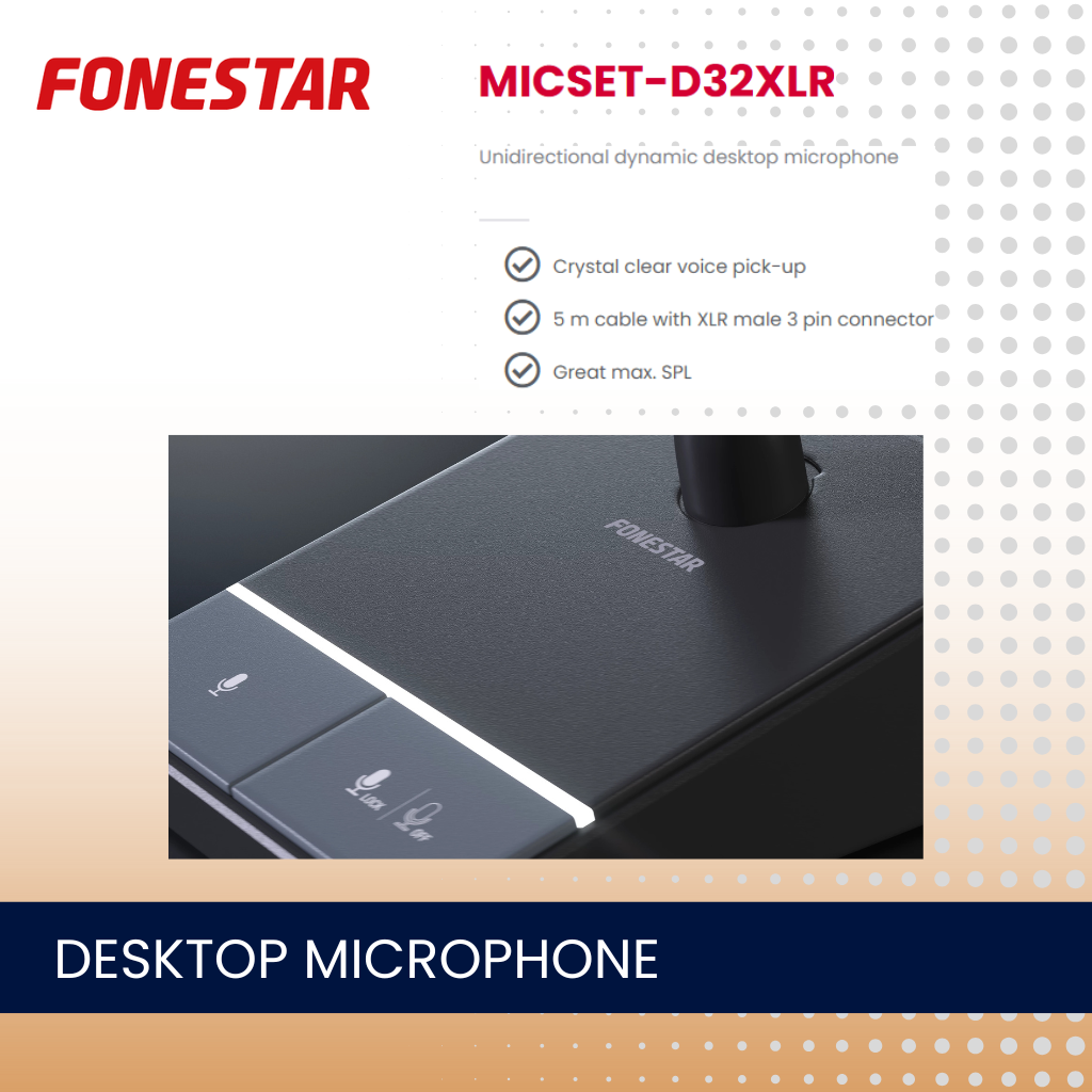 Fonestar MICSET-D32XLR Unidirectional dynamic desktop microphone, 3 pin XLR