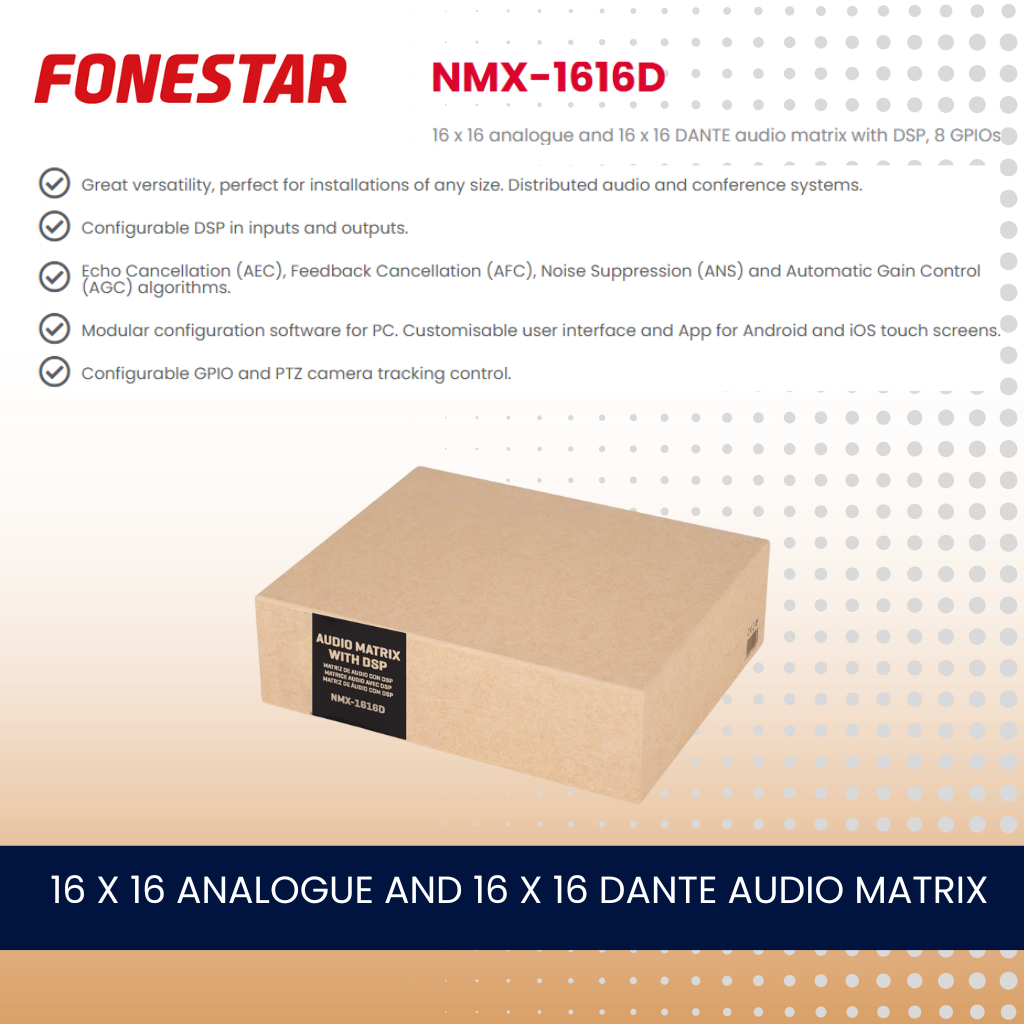Fonestar NMX-1616D 16 x 16 analogue and 16 x 16 DANTE audio matrix