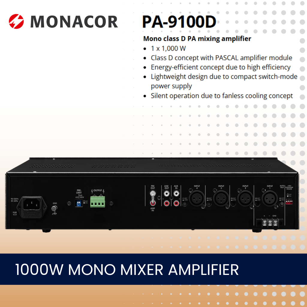 Monacor PA-9100D 1000W mono mixer amplifier