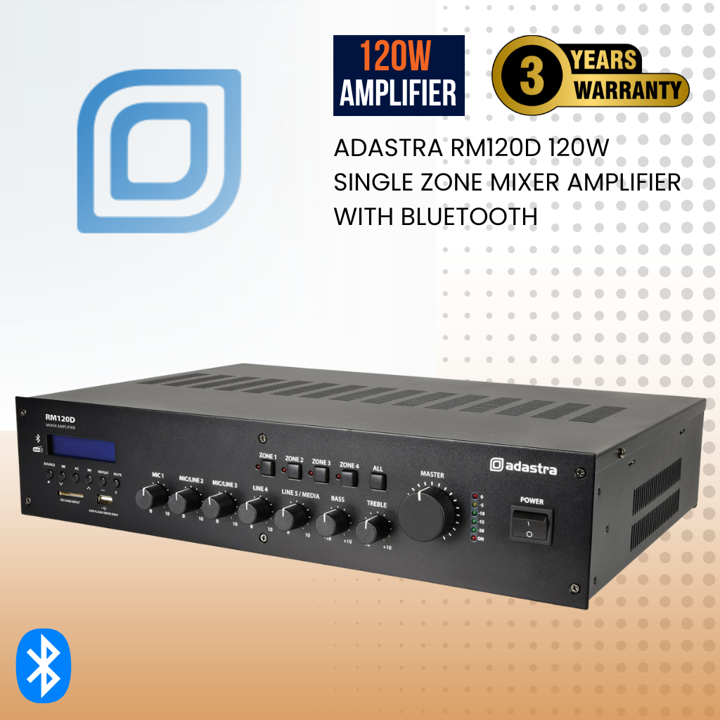 Adastra RM120D 120W single zone mixer amplifier With Bluetooth