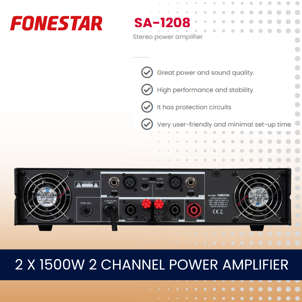 Fonestar SA-1208 2 x 1500W 2 channel low impedance power amplifier
