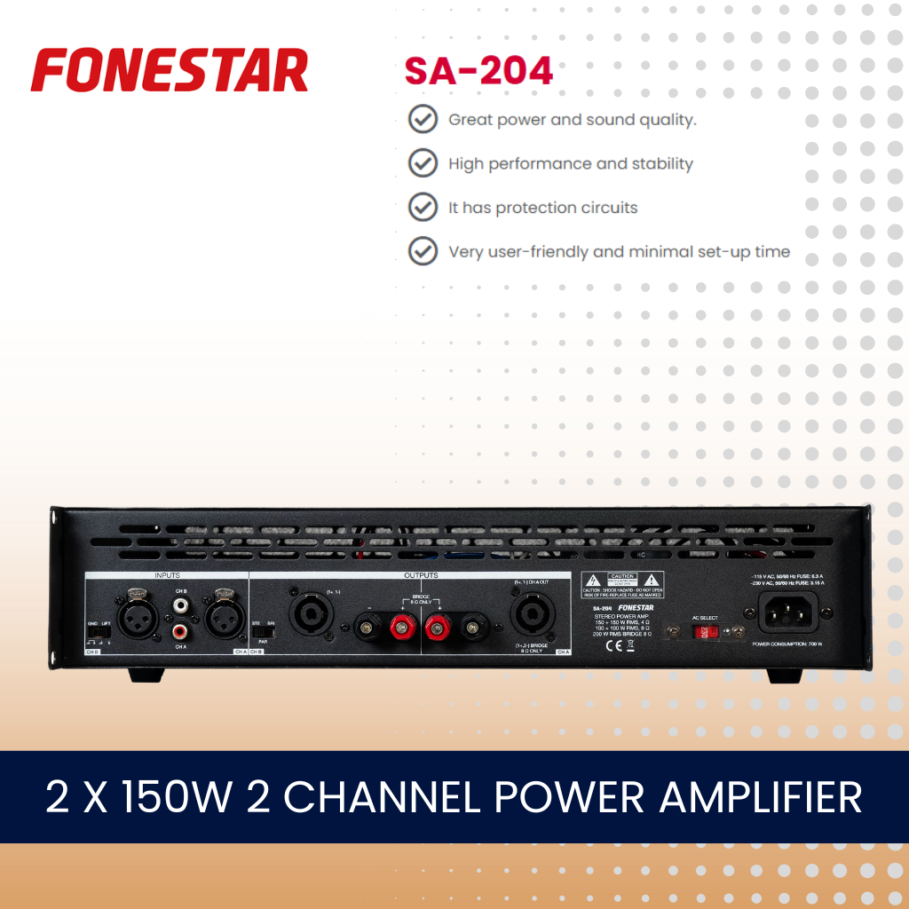 Fonestar SA-204 2 x 150W 2 channel low impedance power amplifier