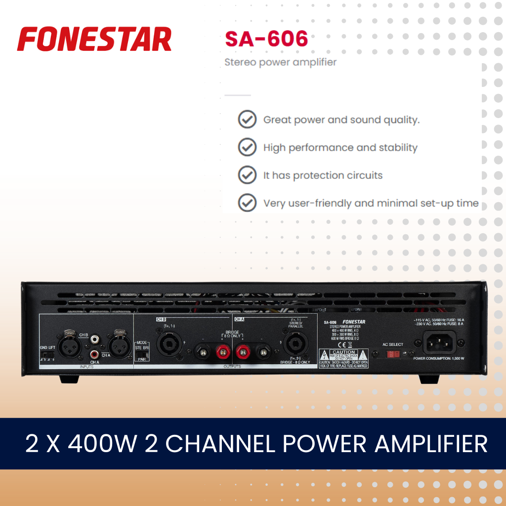 Fonestar SA-606 2 x 400W 2 channel low impedance power amplifier