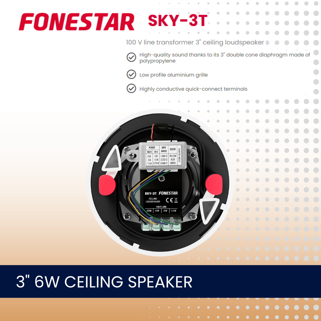 Fonestar SKY-3T 3" 6W 100V line transformer ceiling speaker
