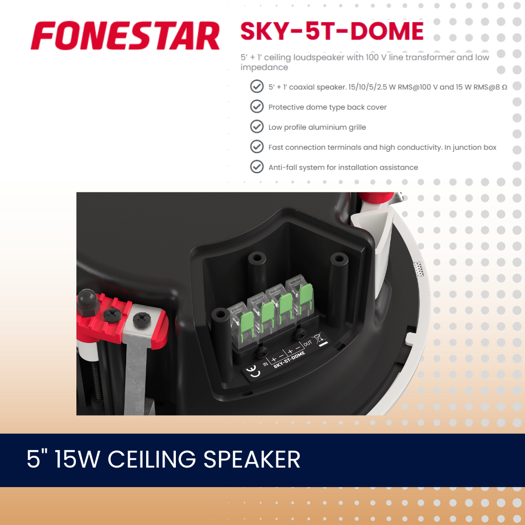 Fonestar SKY-5T-DOME 5" 15W 100V line transformer and low impedance ceiling speaker