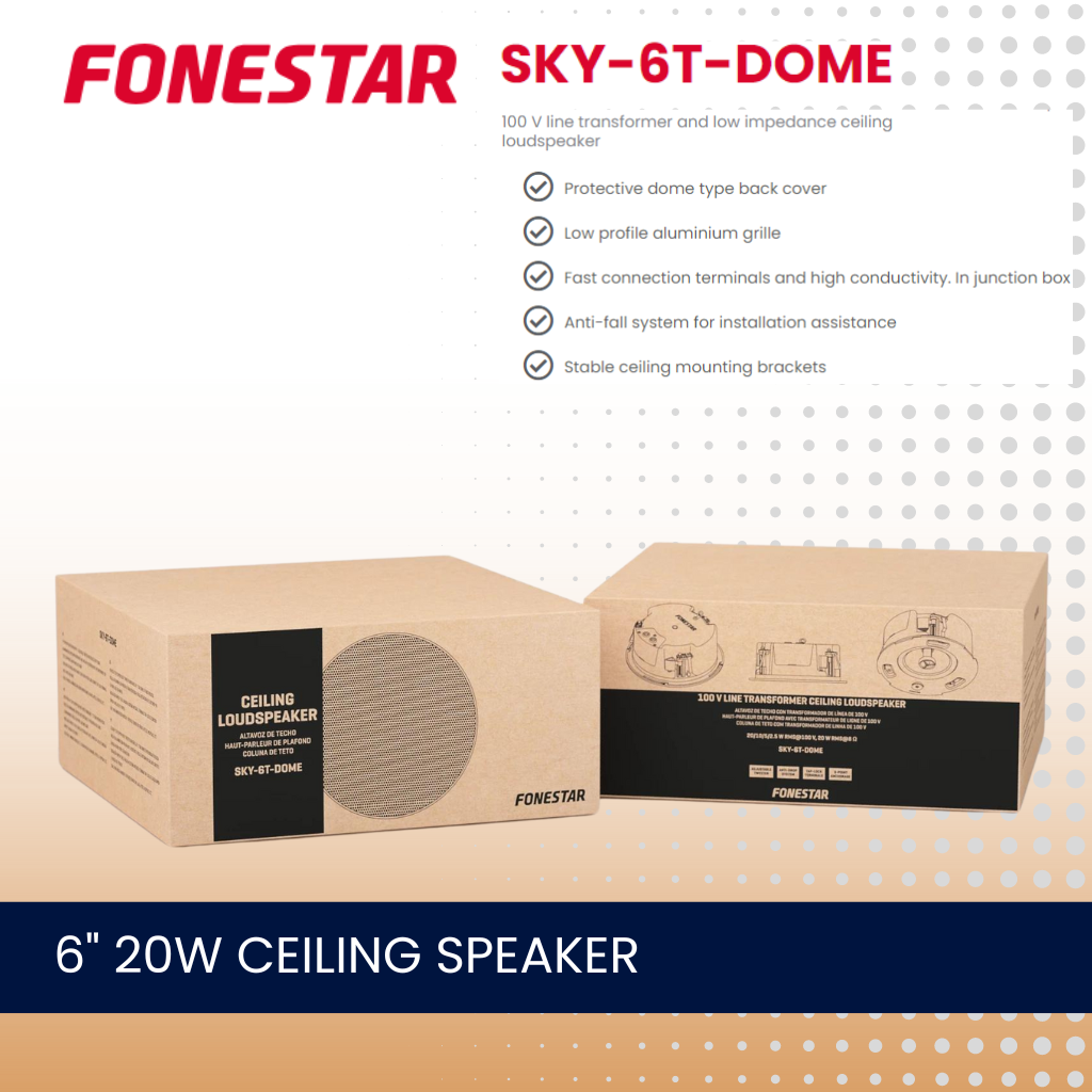 Fonestar SKY-6T-DOME 6" 20W 100V line transformer and low impedance ceiling speaker