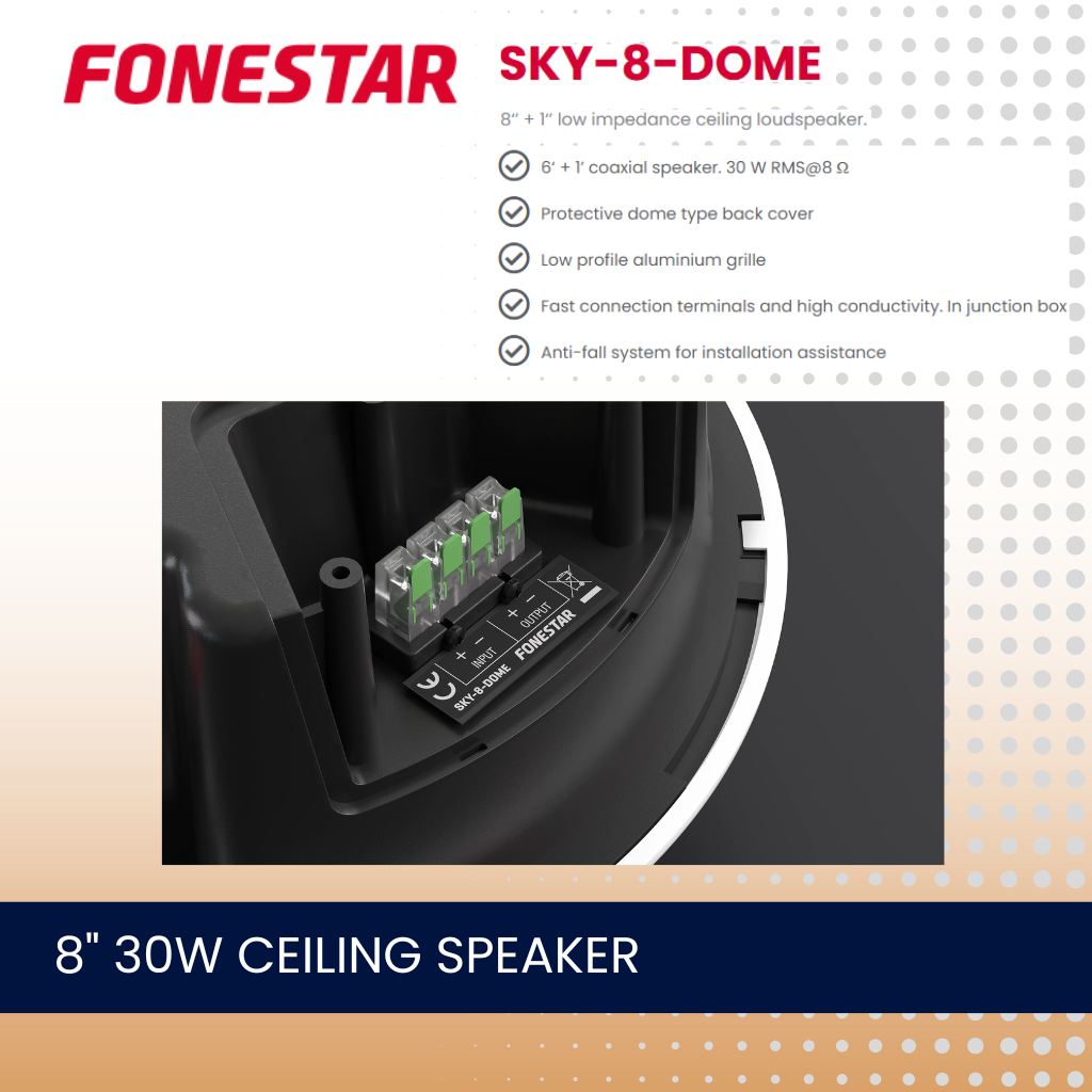 Fonestar SKY-8-DOME 8" 30W low impedance ceiling speaker
