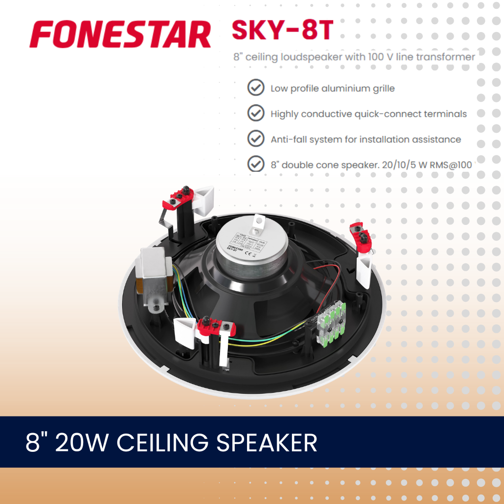 Fonestar SKY-8T 8" 20W 100V line transformer ceiling speaker