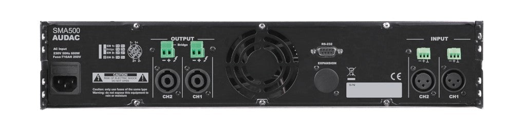 AUDAC SMA500 WaveDynamics 2-channel power amplifier 2 x 500W 4Ω – rear panel