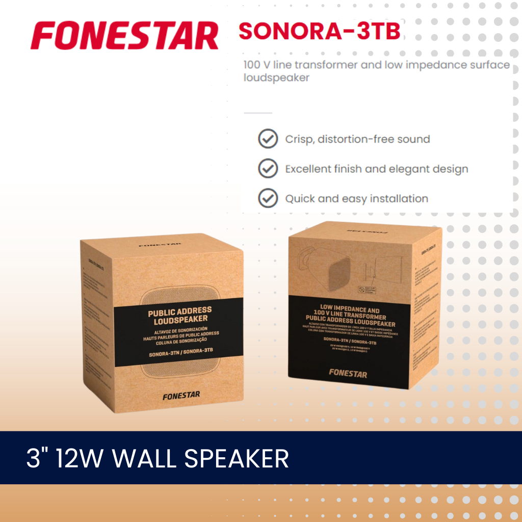 Fonestar SONORA-3TB 3" 12W 100V line transformer and low impedance wall speaker