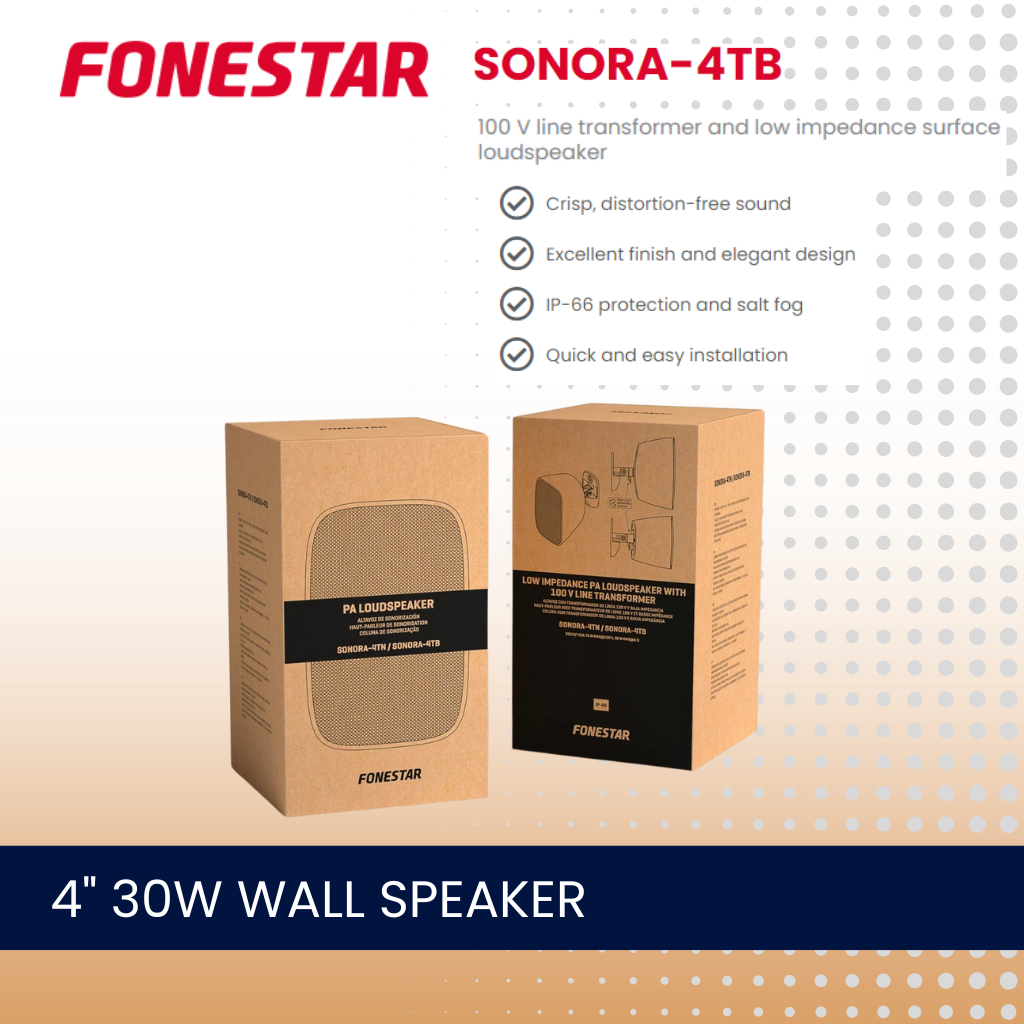 Fonestar SONORA-4TB 4" 30W 100V line transformer and low impedance wall speaker
