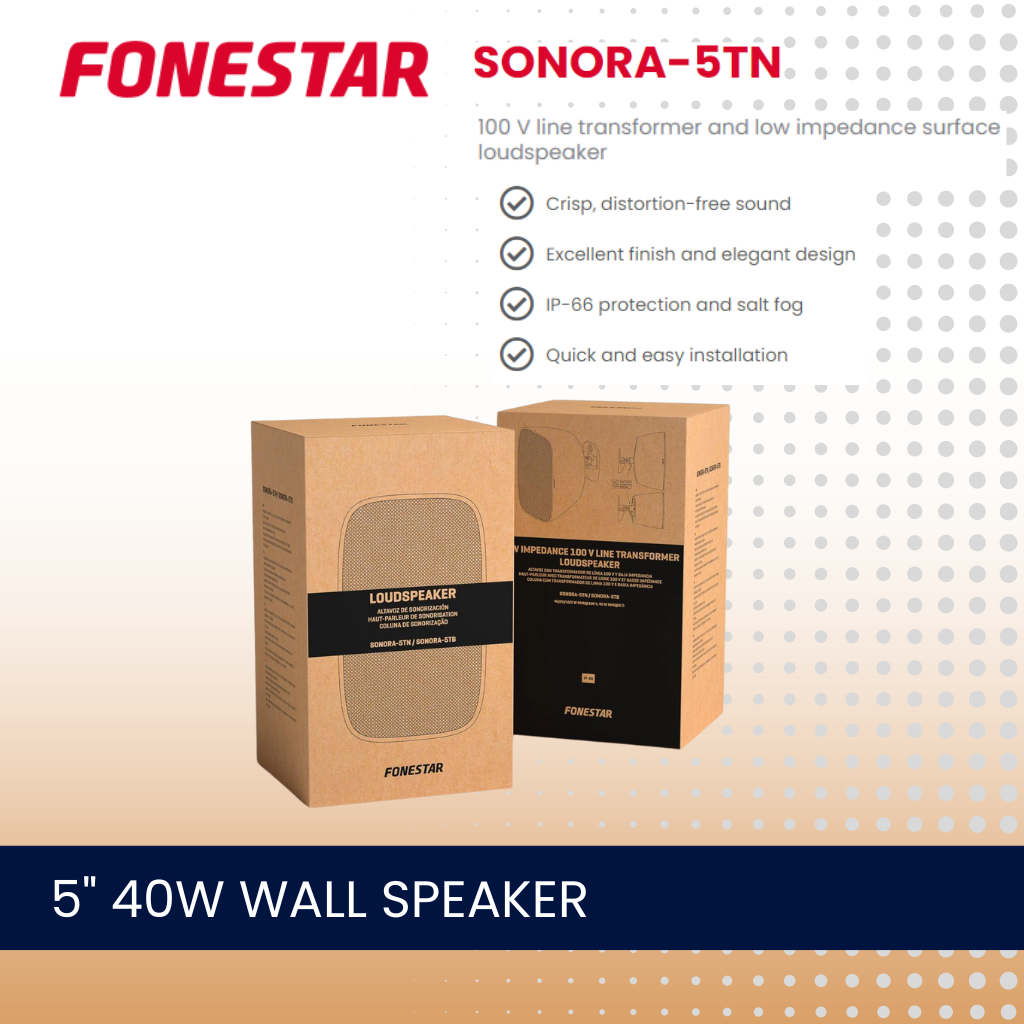 Fonestar SONORA-5TN 5" 40W 100V line transformer and low impedance wall speaker