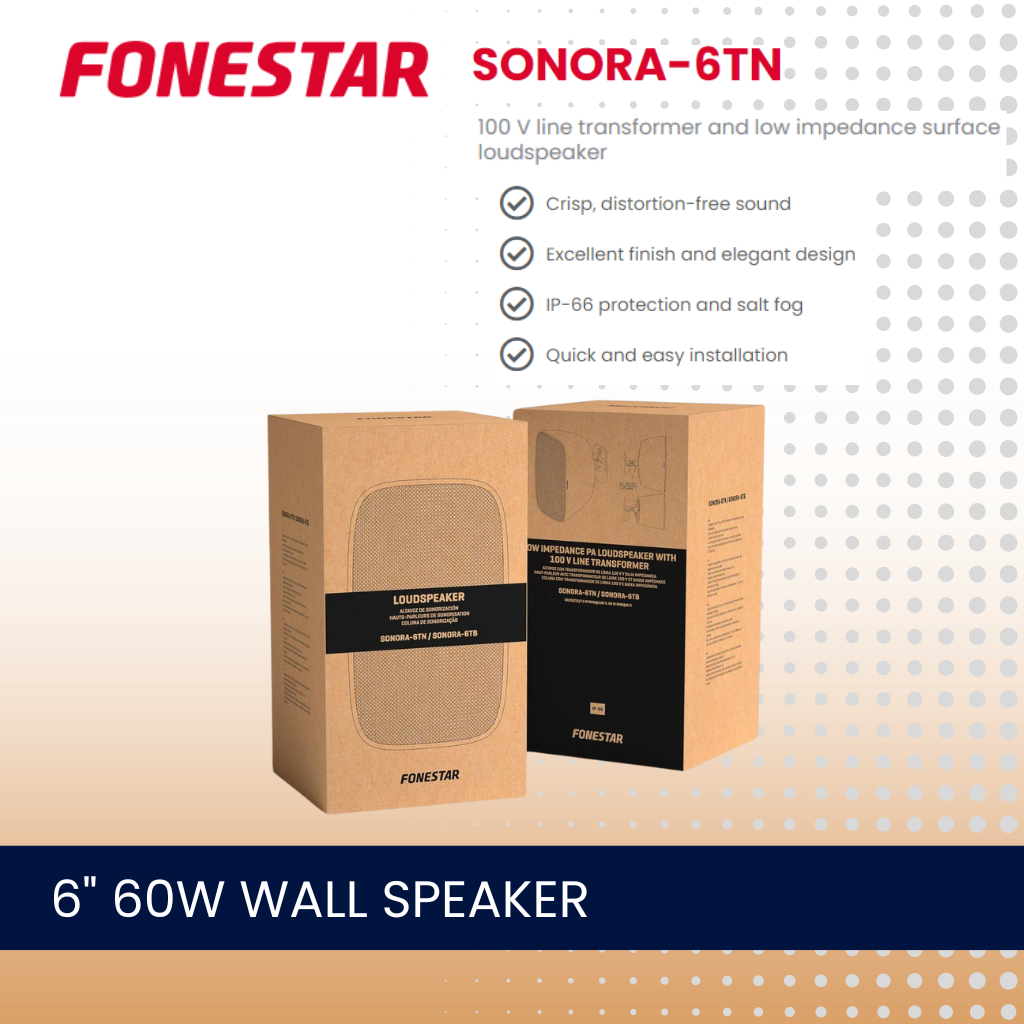 Fonestar SONORA-6TN 6" 60W 100V line transformer and low impedance wall speaker