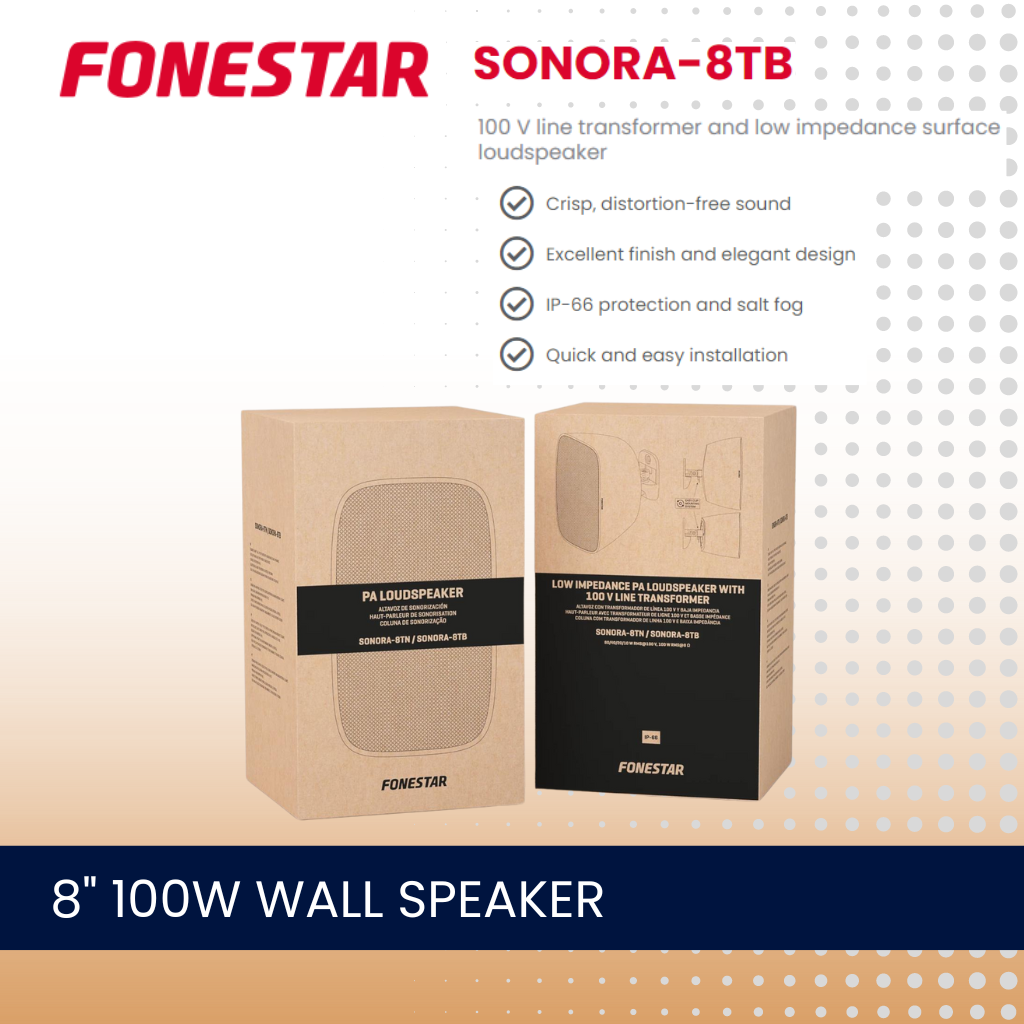 Fonestar SONORA-8TB 8" 100W 100V line transformer and low impedance wall speaker