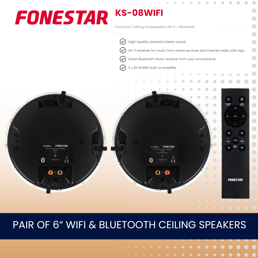 Ceiling Speaker Wi-Fi & Bluetooth Sound Kit 2 Speakers Background Music System