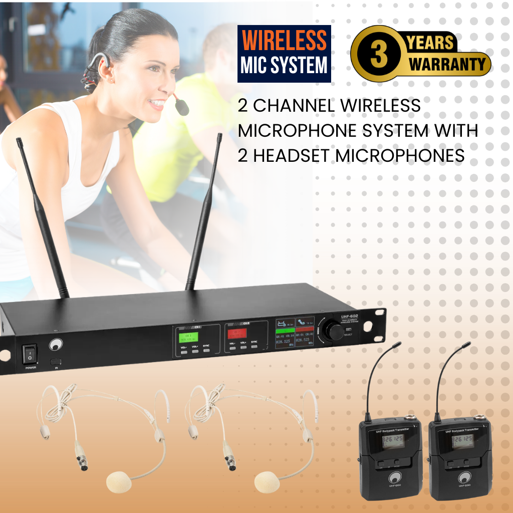 2 Microphone 2 Channel Wireless Microphone System With 2 Headset Microphones ...