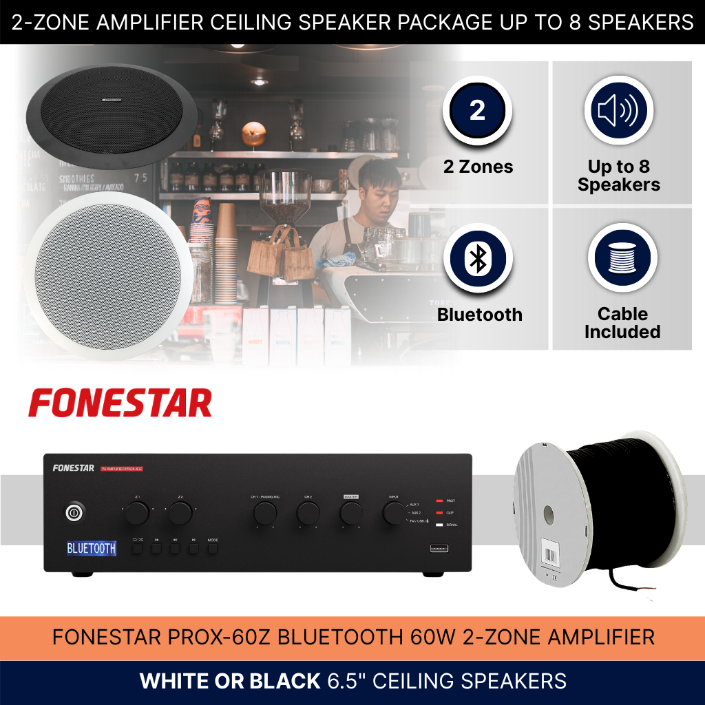 2-Zone Amplifier Ceiling Speaker Package Up To 8 Speakers Background Music System