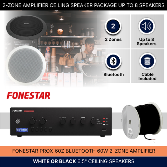2-Zone Amplifier Ceiling Speaker Package Up To 8 Speakers Background Music System