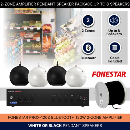 2-Zone Amplifier Pendant Speaker Package Up To 8 Speakers Background Music System