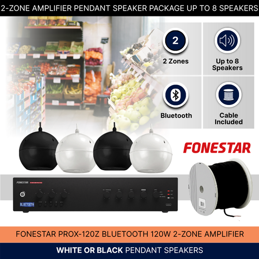 2-Zone Amplifier Pendant Speaker Package Up To 8 Speakers Background Music System