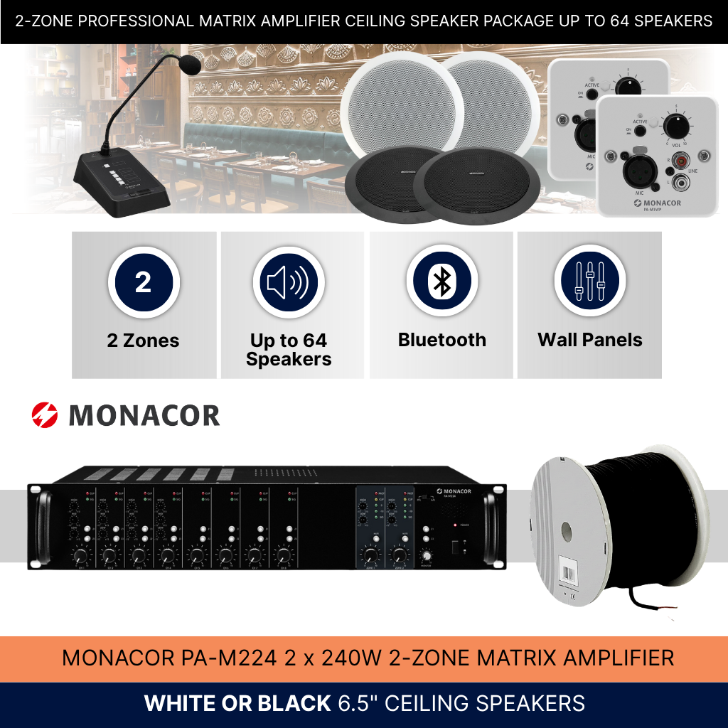 2-Zone Professional Matrix Amplifier Ceiling Speaker Package Up To 64 Speakers Background Music System