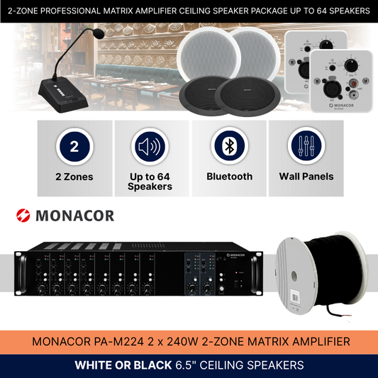2-Zone Professional Matrix Amplifier Ceiling Speaker Package Up To 64 Speakers Background Music System