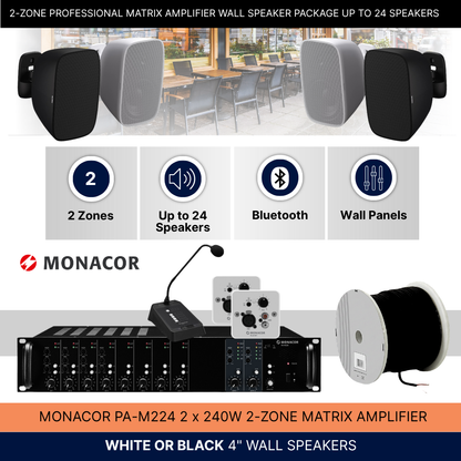 2-Zone Professional Matrix Amplifer Wall Speaker Package Up To 24 Speakers Background Music System