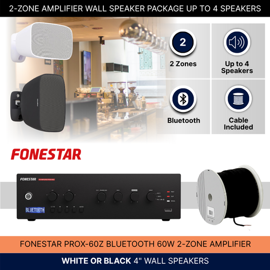 2-Zone Amplifier Wall Speaker Package Up To 4 Speakers Background Music System