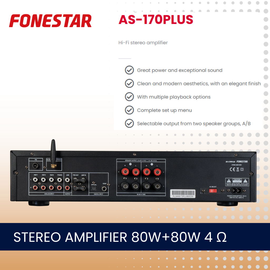 Fonestar AS-170PLUS Stereo amplifier with Bluetooth and media player