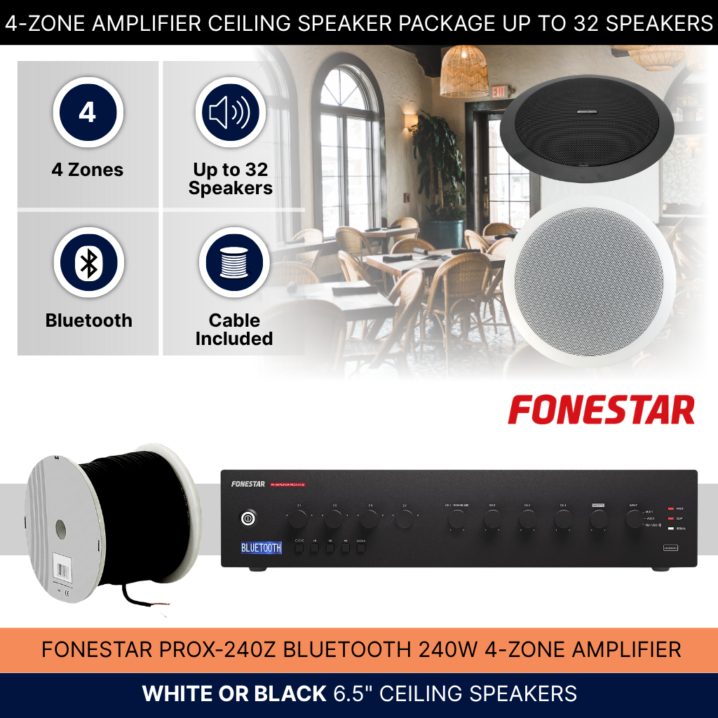 4-Zone Amplifier Ceiling Speaker Package Up To 32 Speakers Background Music System