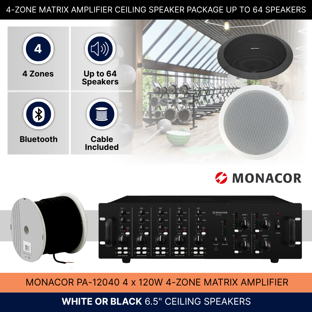4-Zone Matrix Amplifier Ceiling Speaker Package Up To 64 Speakers Background Music System