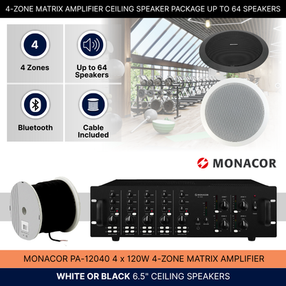4-Zone Matrix Amplifier Ceiling Speaker Package Up To 64 Speakers Background Music System