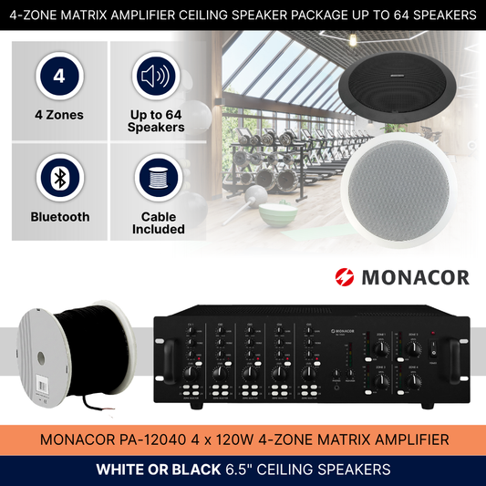 4-Zone Matrix Amplifier Ceiling Speaker Package Up To 64 Speakers Background Music System
