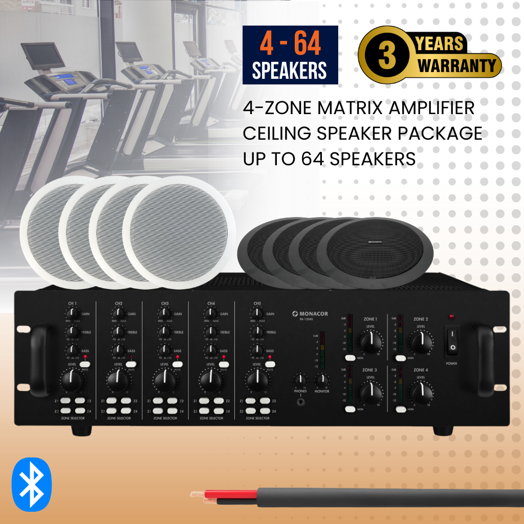 4-Zone Matrix Amplifier Ceiling Speaker Package Up To 64 Speakers Back ...