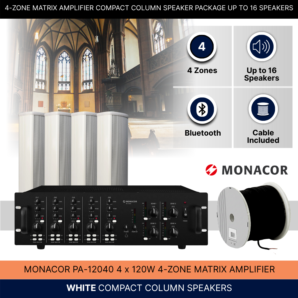 4-Zone Matrix Amplifier Compact Column Speaker Package Up To 16 Speakers Background Music System