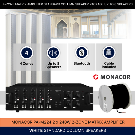 4-Zone Matrix Amplifier Standard Column Speaker Package Up To 8 Speakers Background Music System