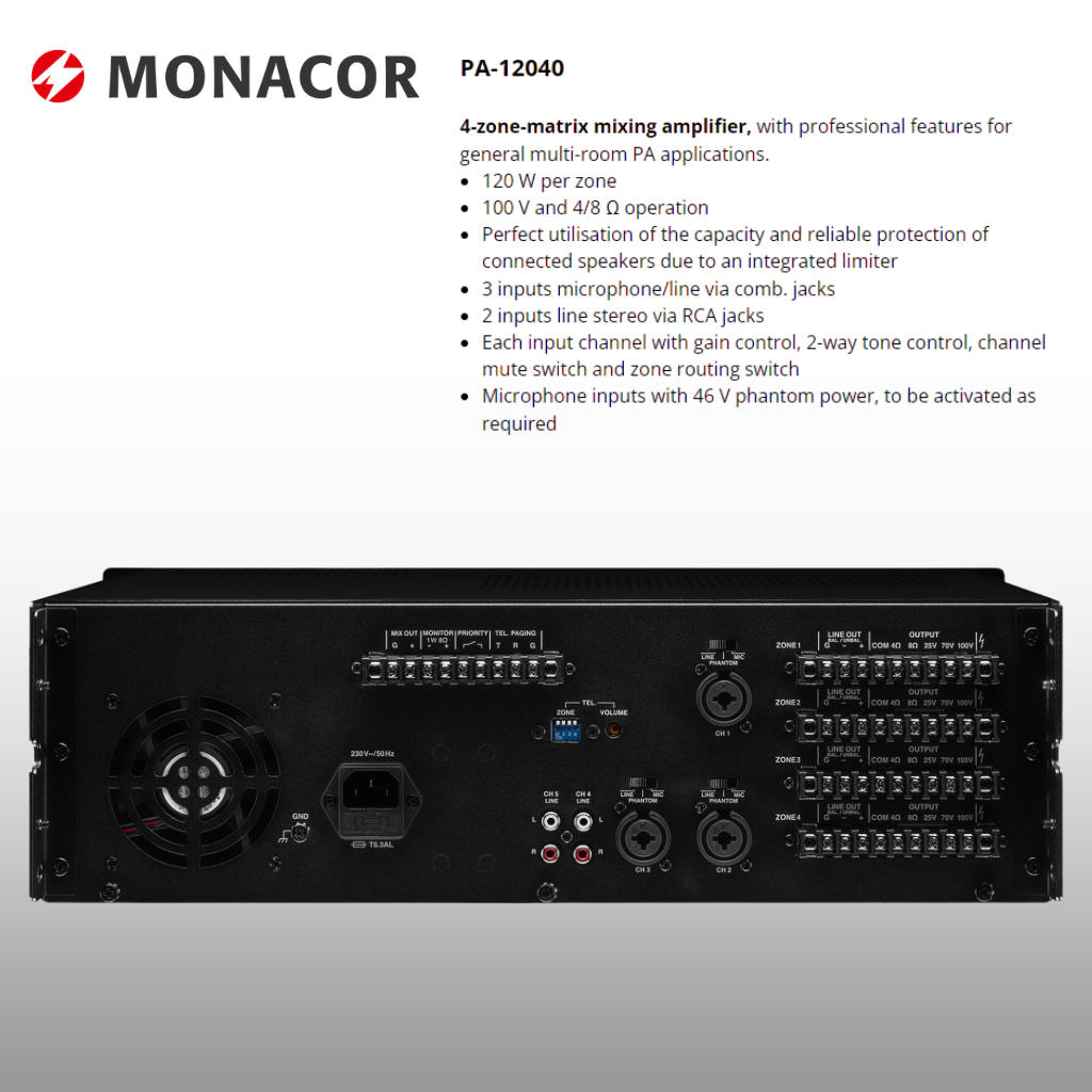 4-Zone Matrix Amplifier Standard Column Speaker Package Up To 8 Speakers Background Music System
