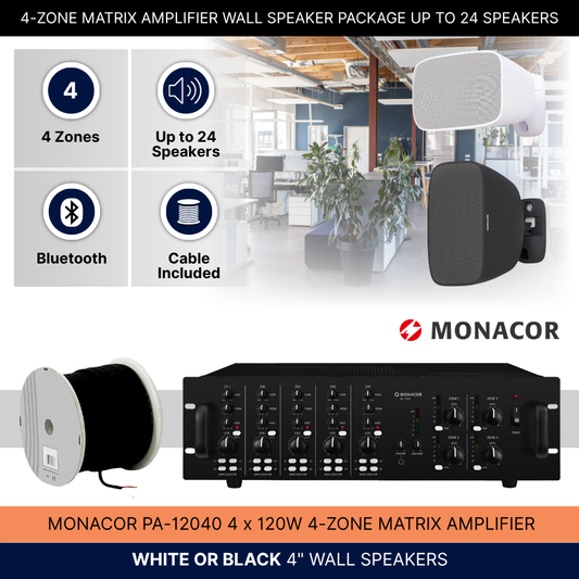 4-Zone Matrix Amplifier Wall Speaker Package Up To 24 Speakers Background Music System