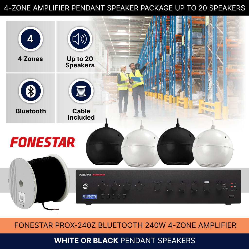 4-Zone Amplifier Pendant Speaker Package Up To 20 Speakers Background Music System