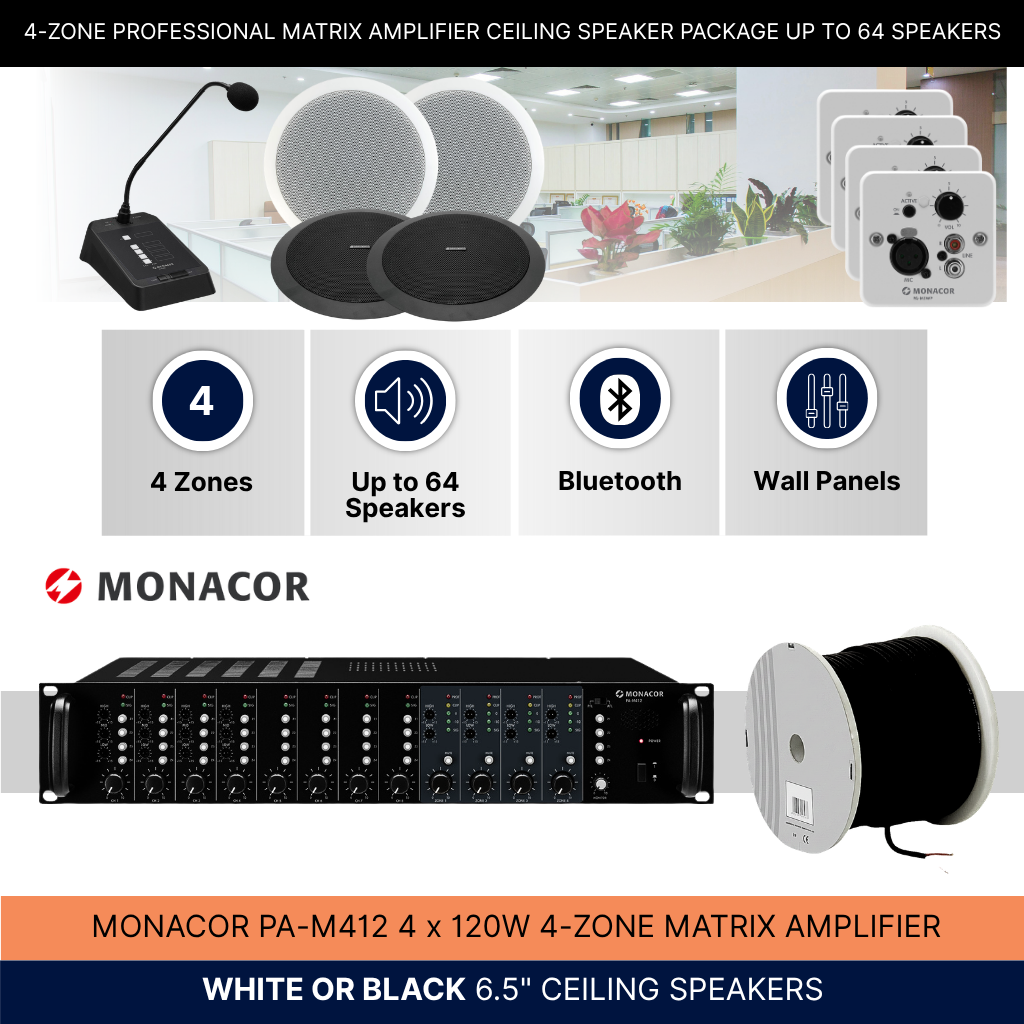 4-Zone Professional Matrix Amplifier Ceiling Speaker Package Up To 64 Speakers Background Music System
